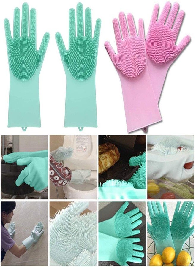Iktu Silicone Gloves with Wash Scrubber Non-Slip Magic Latex Gloves for Household Cleaning Great for Protecting Hands in Dish-Washing Car Washing Kitchen Bathroom Cleaning (1 Pair) - Image 1